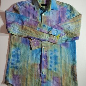 International Laundry Colorful Tie-dye Striped Men's Casual Shirt Sm